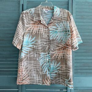 Alia Button Up Collared Shirt ~ Sz 12 ~ Blue & Beige ~ Short Sleeve